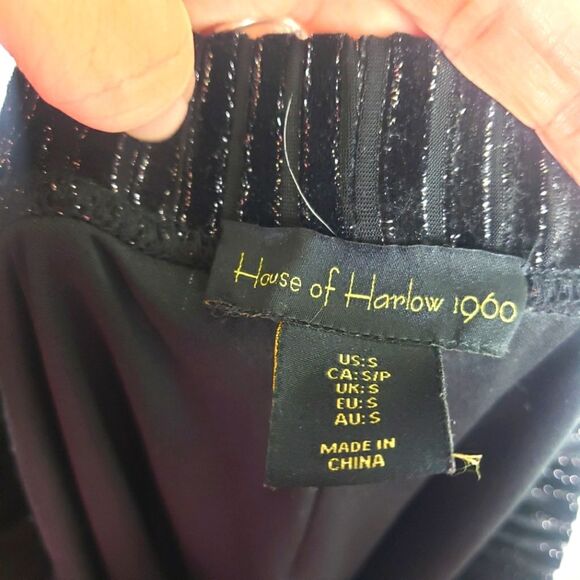 Women's House of Harlow1960 X REVOVLE Black Sparkly Pinstripe Velvet Pants Sz SM - Picture 8 of 8